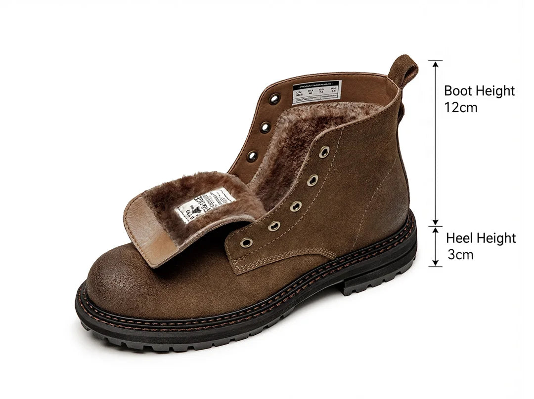 Brown boot with measurements on a white background