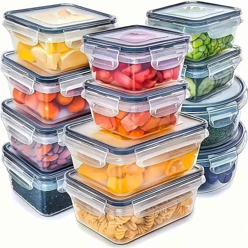 4-Piece Clear Food Storage Containers with Snap Lids, Reusable for Fruits Vegetables Pasta Dry Goods