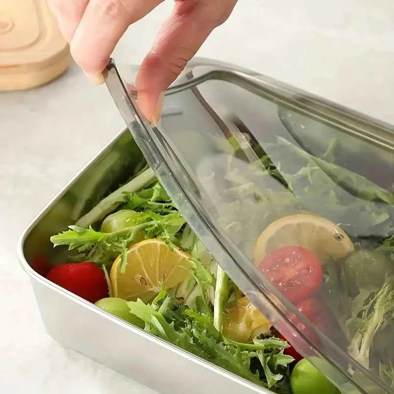 1-6Pcs Stainless Steel Food Containers with Black Lids, Kitchens Accessories, Holds Knifes, Stackable Kitchen Meal Prep Storage