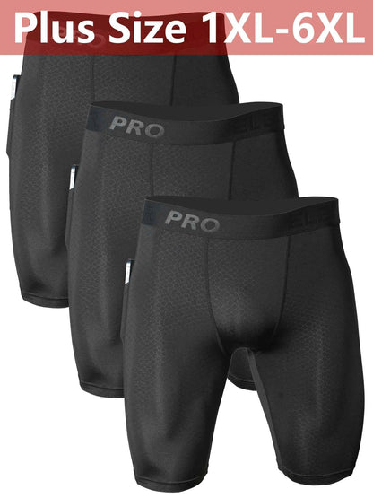 3pcs Men's Sports Underwear Plus Size with Side Pockets, Front Inner Pocket, Snake Pattern Embossed, 1XL-6XL
