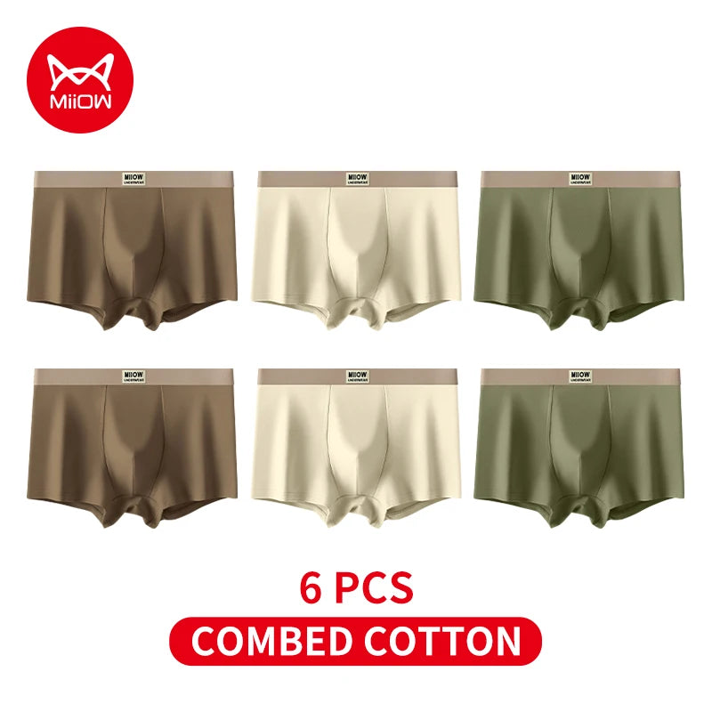 MiiOW 6Pcs Breathable Cotton Men's Underwear - Combed Cotton Antibacterial Boxer Briefs - ShopHub