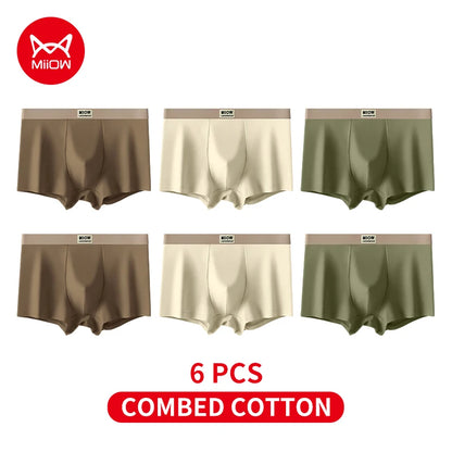 MiiOW 6Pcs Breathable Cotton Men's Underwear - Combed Cotton Antibacterial Boxer Briefs - ShopHub