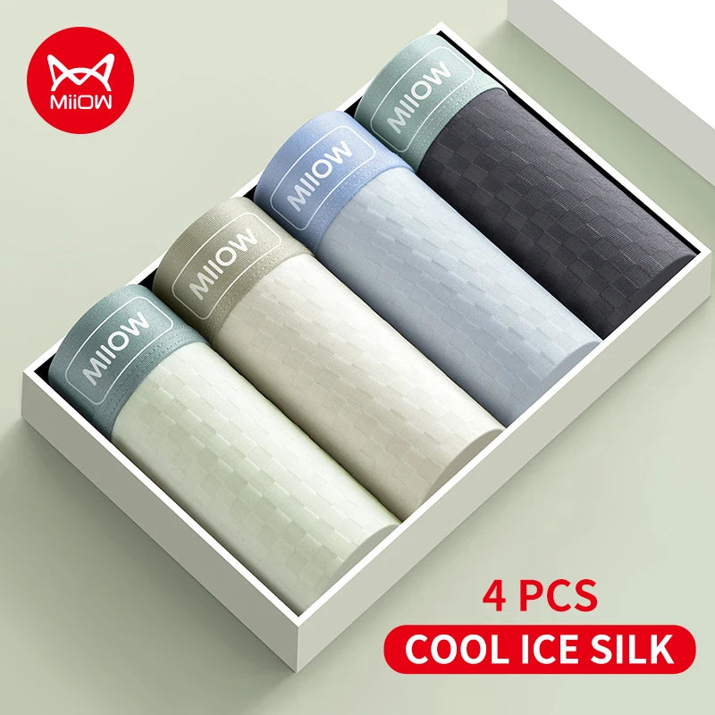 MiiOW Men's Antibacterial Underwear 4Pcs Silky Ice Silk Boxer Briefs - ShopHub