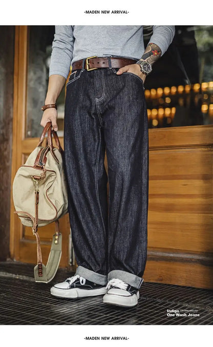 Maden Men's Vintage 12oz Washed Denim Jeans