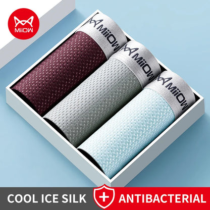 MiiOW Ice Silk Men's Underwear - 3Pcs Breathable Mesh Antibacterial Boxer Briefs - ShopHub