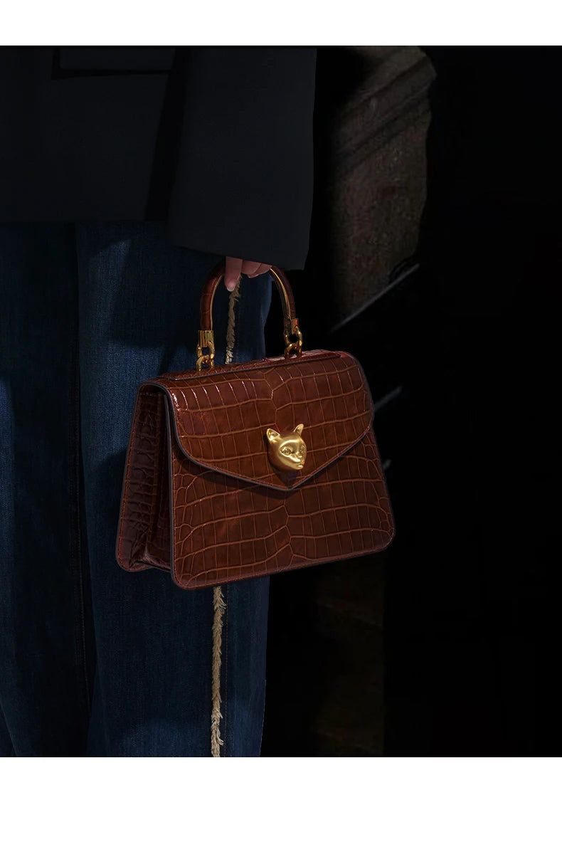 BAFELLI Crocodile-Pattern Leather Business Flap Bag