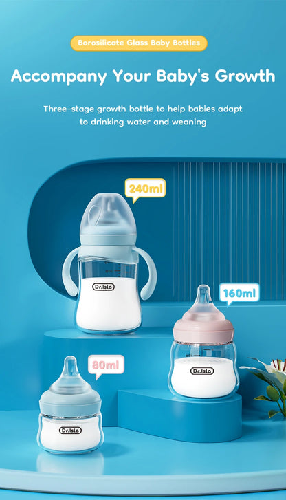 MAMIJOY Baby Glass Bottle High 80/160/240ml Borosilicate Wide-mouthed