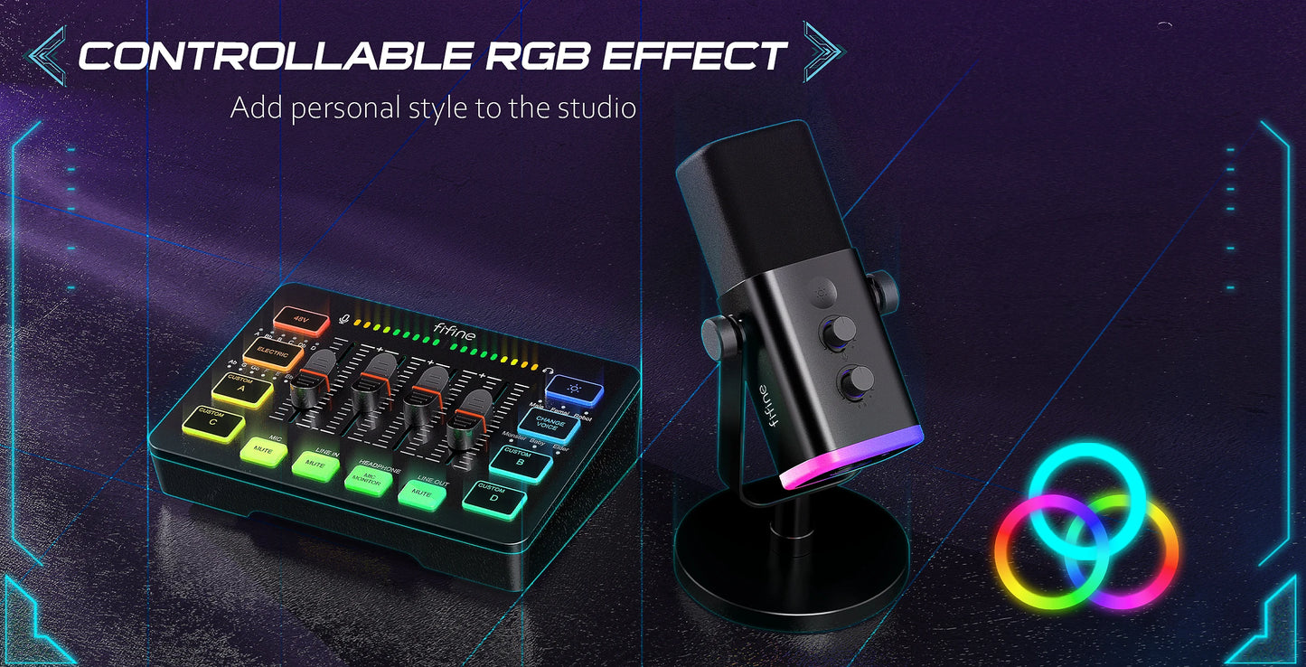 FIFINE All-in-One Podcast Kit with RGB Audio Mixer: Elevate Your Streaming Experience