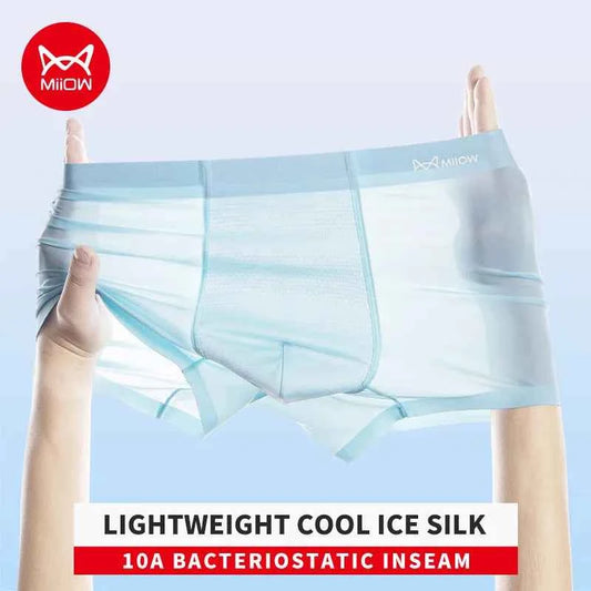 MiiOW 4Pcs Ice Silk Men's Panties 10A Antibacterial Mesh Mens Underwear Boxers Seamless Breathable Man Underpants Boxers Trunks