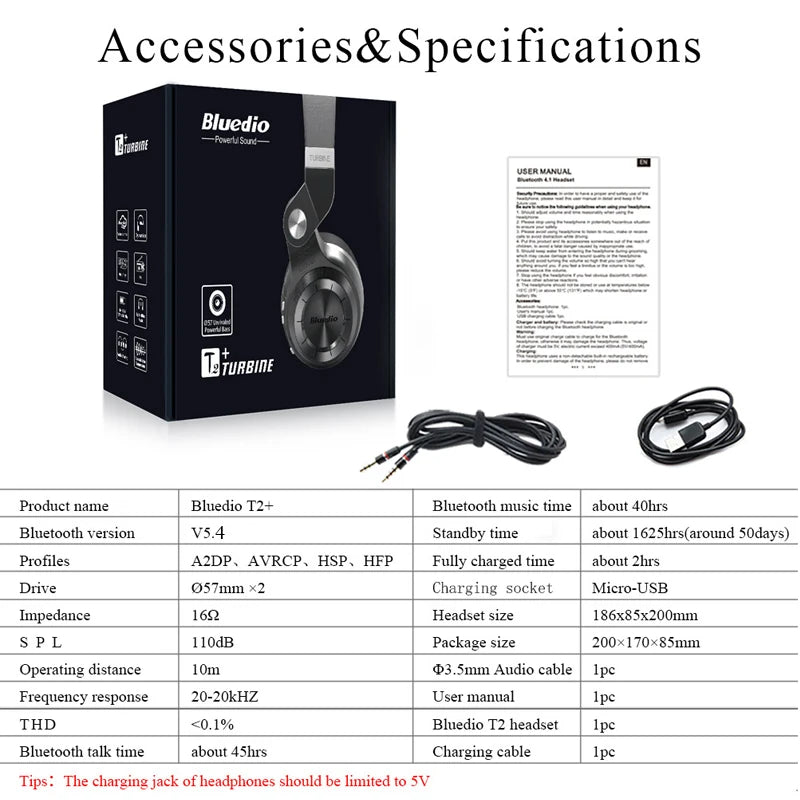 Bluetooth T2+ Headphone Wireless Foldable Sports Earphone with HIFI Sound, 57mm Strong Bass, and SD Card Slot - ShopHub