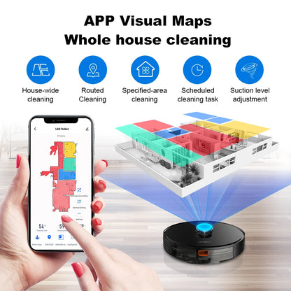 Liectroux Lilin X6 robot vacuum cleaner cleaning hardwood floor with dustbin and sleek black design, in a modern living room setting.