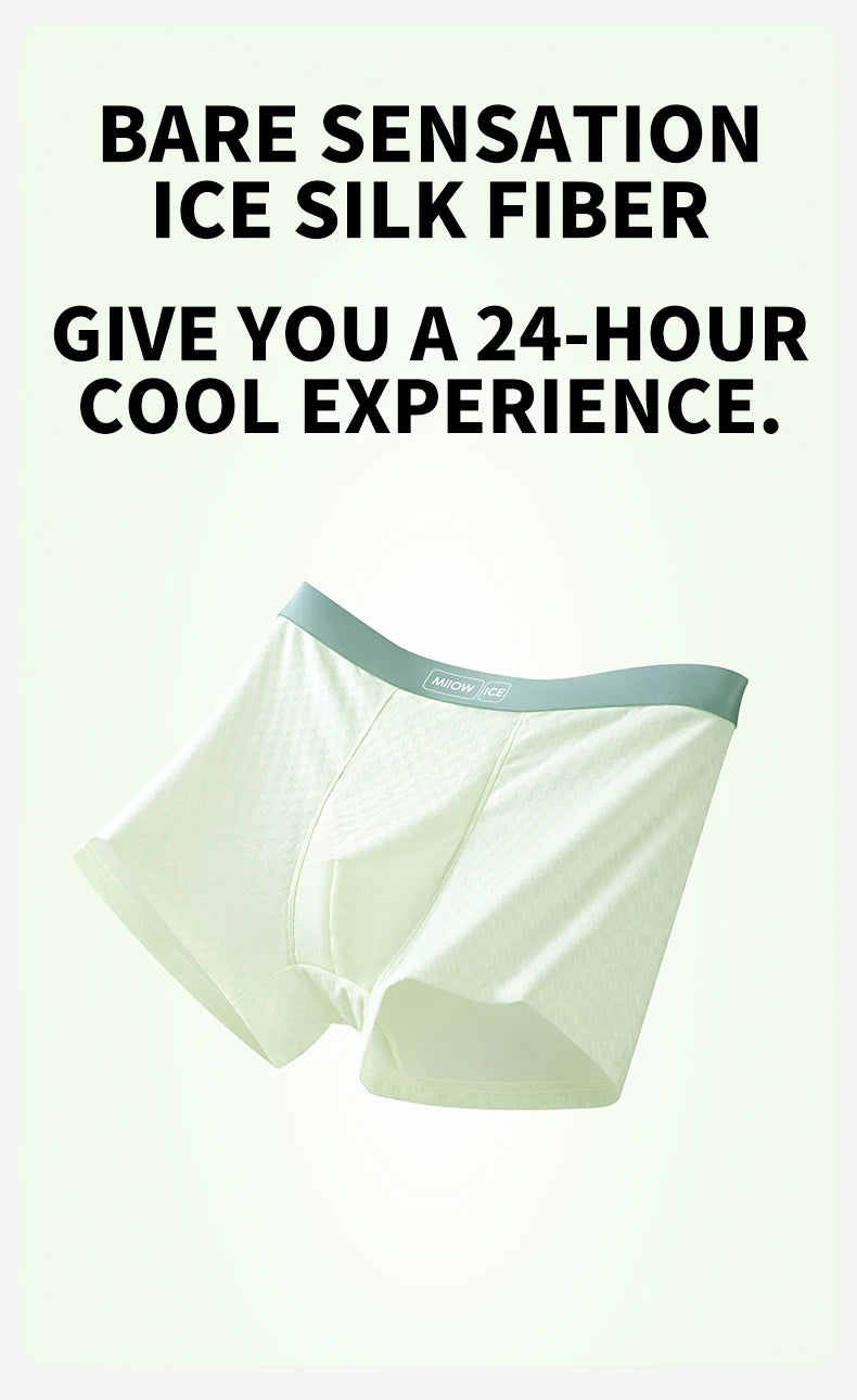 MiiOW Antibacterial Men's Boxer 3Pcs Ice Silk Underwear with Breathable Mesh Crotch - ShopHub