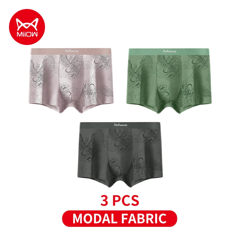 MiiOW Modal Men Underwear - 3Pcs Silky Skin-friendly Breathable Antibacterial Boxers - ShopHub