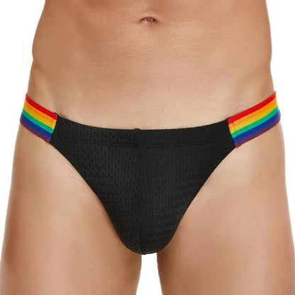 SEOBEAN Men's Breathable Underwear - Mesh Sexy Briefs with Rainbow Belt - ShopHub
