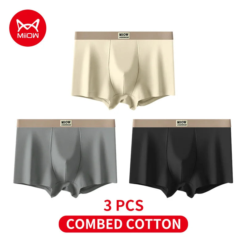 MiiOW 3Pcs Men's Cotton Underwear Antibacterial Breathable Crotch Soft Boxershorts - ShopHub
