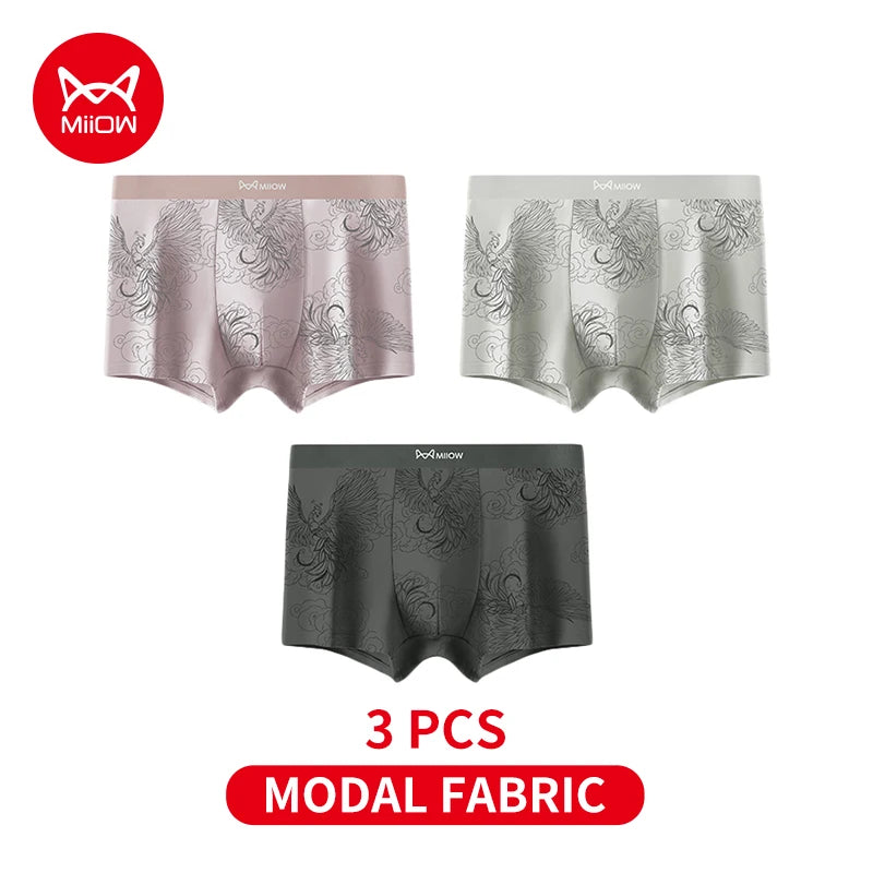 MiiOW Modal Men Underwear - 3Pcs Silky Skin-friendly Breathable Antibacterial Boxers - ShopHub