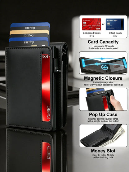 Carbon Fiber Wallet Magnetic Card Holder RFID Automatic Pop Up Case Id Bank Credit Cardholder Money Bag Bifold Wallets for Men