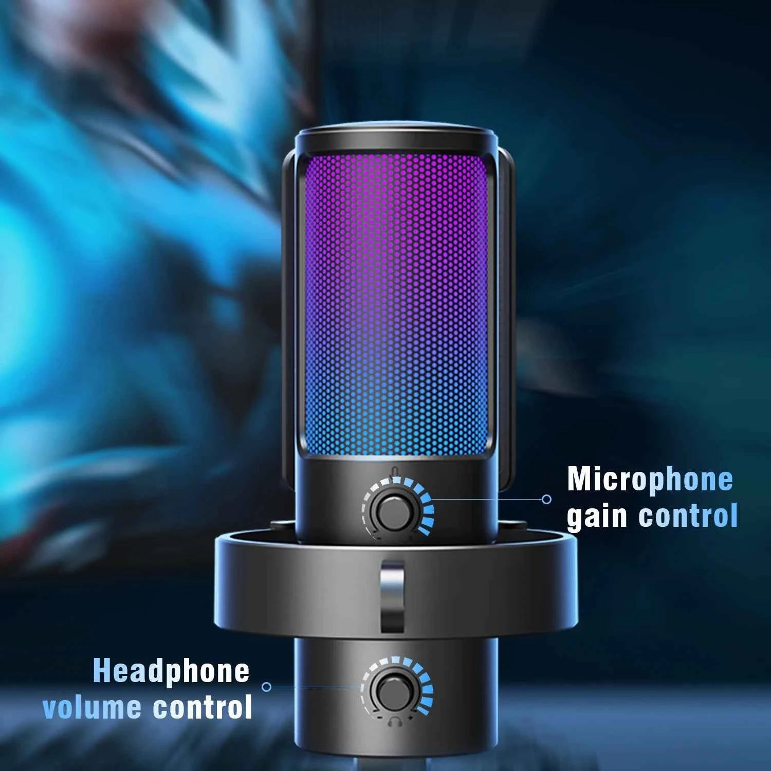FIFINE Ampligame A8 PLUS USB MIC with Contrallable RGB,3 Capsules 4 Polar Patterns,Gain Dials,a Live Mic Jack & a Mute Touch