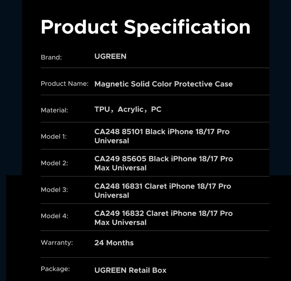 UGREEN Claret Magnetic Case for iPhone 18, 17, Pro Max Case