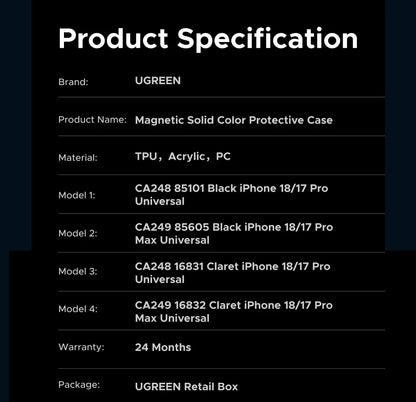 UGREEN Claret Magnetic Case for iPhone 18, 17, Pro Max Case