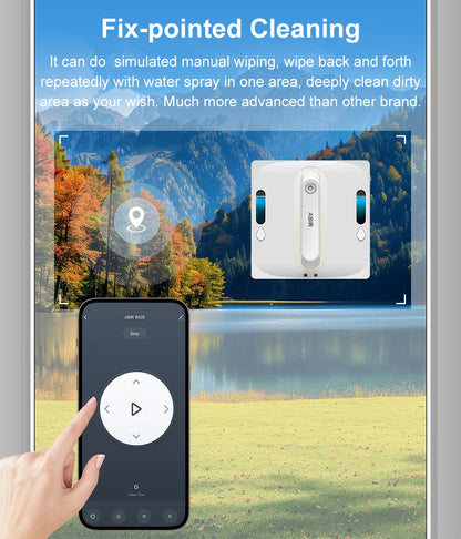ShopHub NZ ABIR WD9 4-Way Robot Window Cleaner on glass, showcasing its sleek design and cleaning pads for efficient window cleaning.