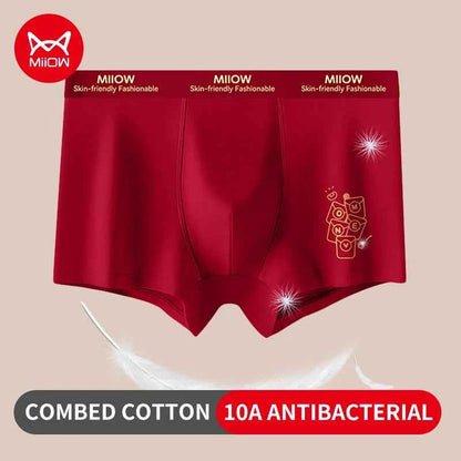 MiiOW 3Pcs Cotton Men Underwear Boxers 10A Antibacterial Crotch Men's Panties Breathable Man Underpants Lucky Red Boxers Briefs