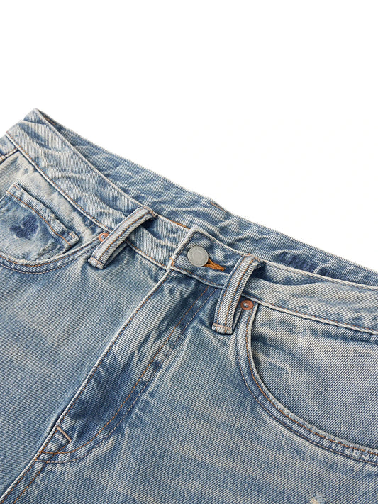 SIMWOOD High Standard 2026 Summer New Loose Relax 14oz Fabric Hole Ripped Jeans Men Vintage Streetwear Fashion Denim Pants