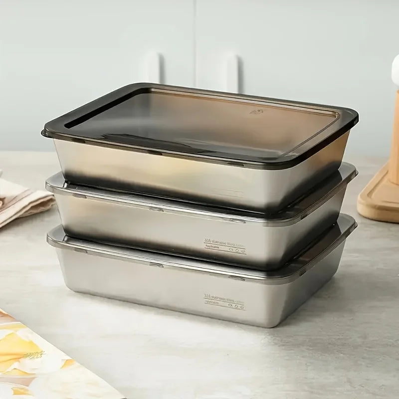 1-6Pcs Stainless Steel Food Containers with Black Lids - ShopHub