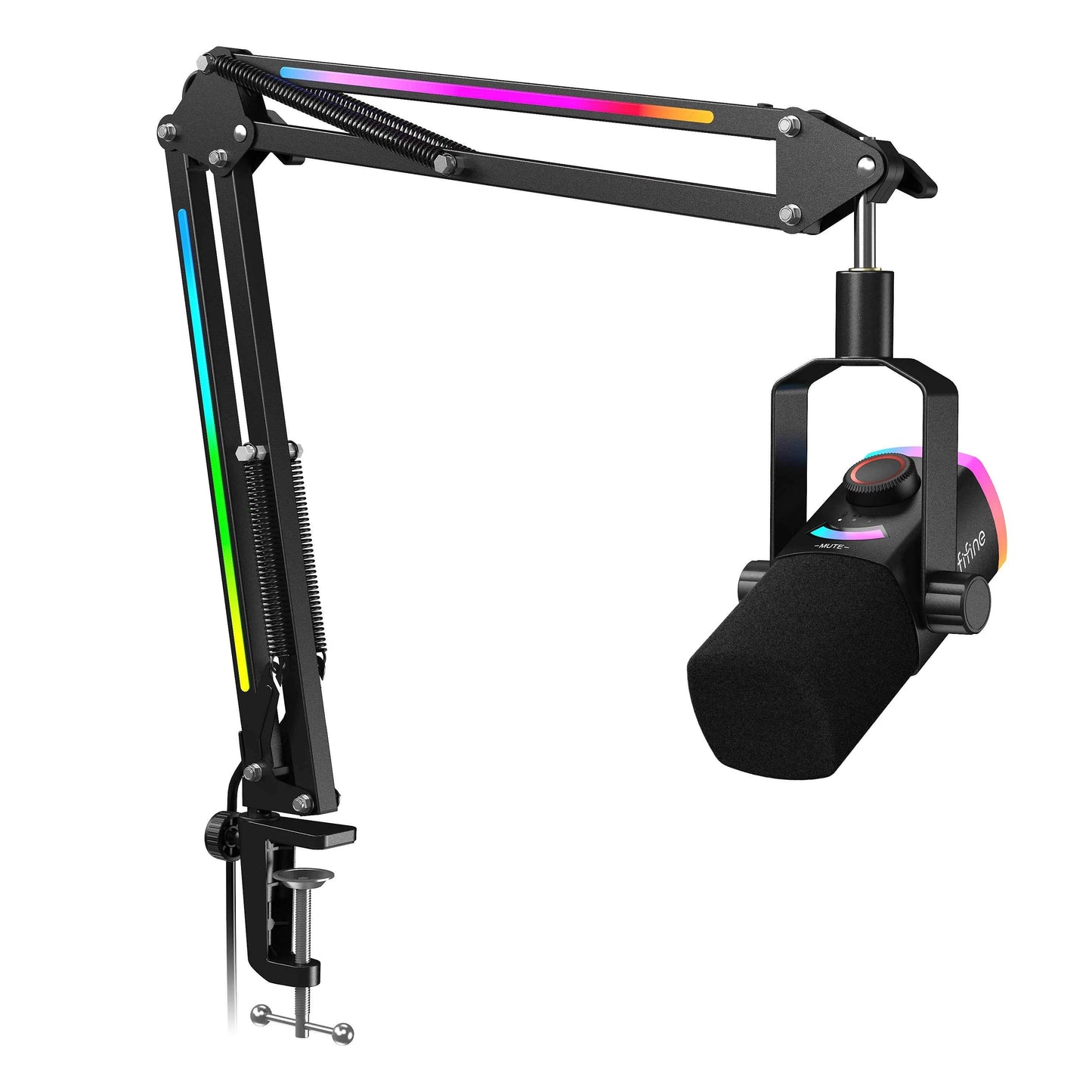 FIFINE AM8PROT Gaming Microphone Kit with Boom Arm, Dynamic XLR/USB Streaming Mic with RGB Light & Tap-to-Mute & Mix Control