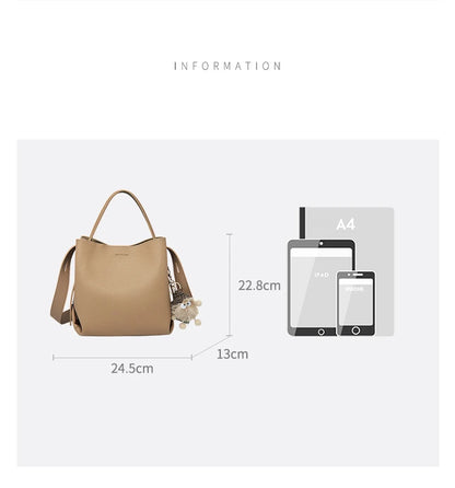FOXER Soft Leather Bucket Bag for Women Simple Genuine Leather Shoulder Bag Female Casual Handbag Daily Work Crossbody Purse