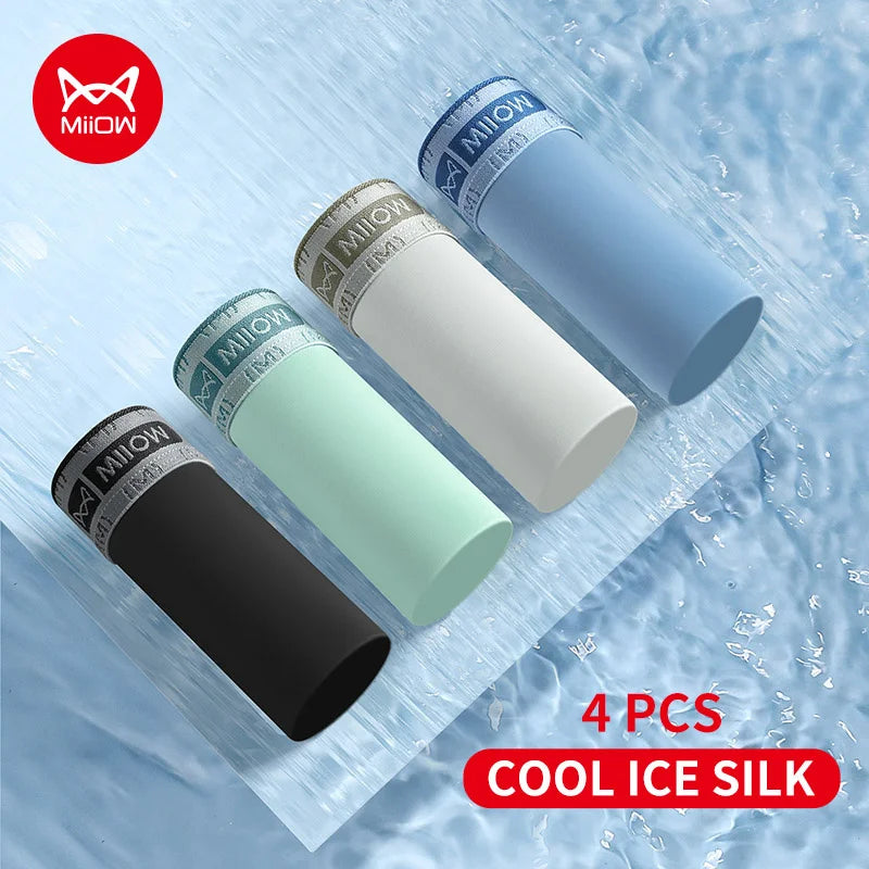 MiiOW Ice Silk Men's Underwear 4Pcs Boxer Trunks - ShopHub