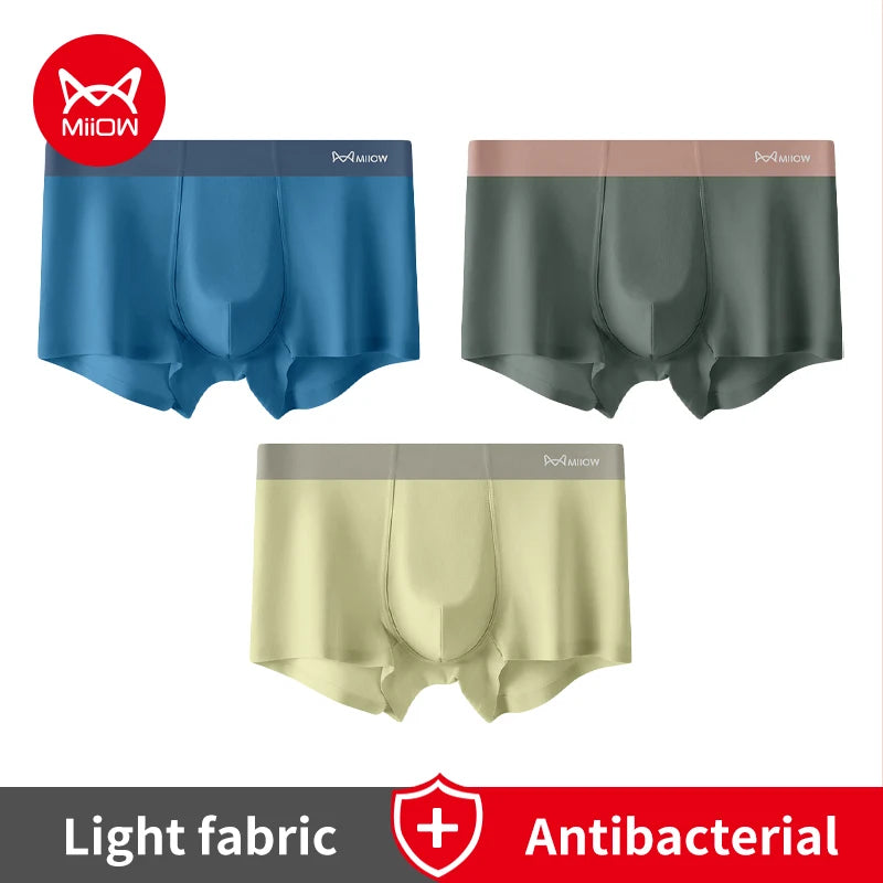 MiiOW Silkly Cool Men Underwear - 3Pcs Antibacterial Crotch Boxer Briefs - ShopHub