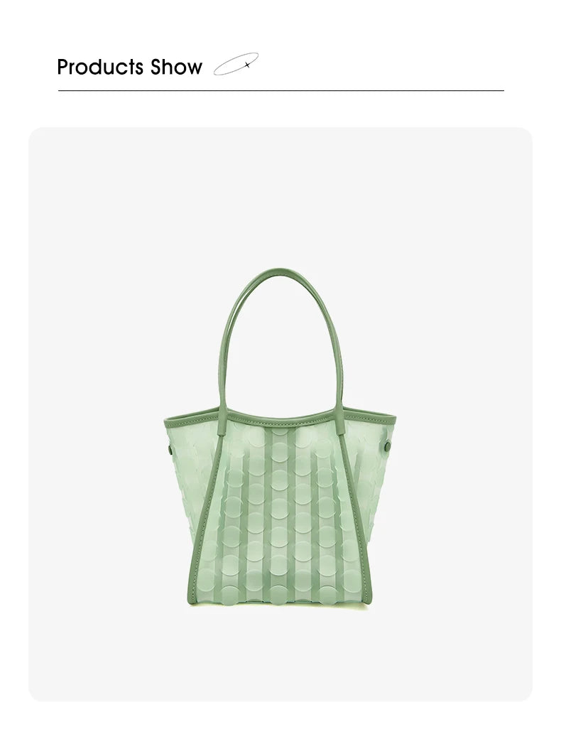 FOXER Light Green Women's Tote Bag, Fashion Waterproof TPU Handbag for Summer Travel & Commute, Lightweight Lady's Shoulder Bag