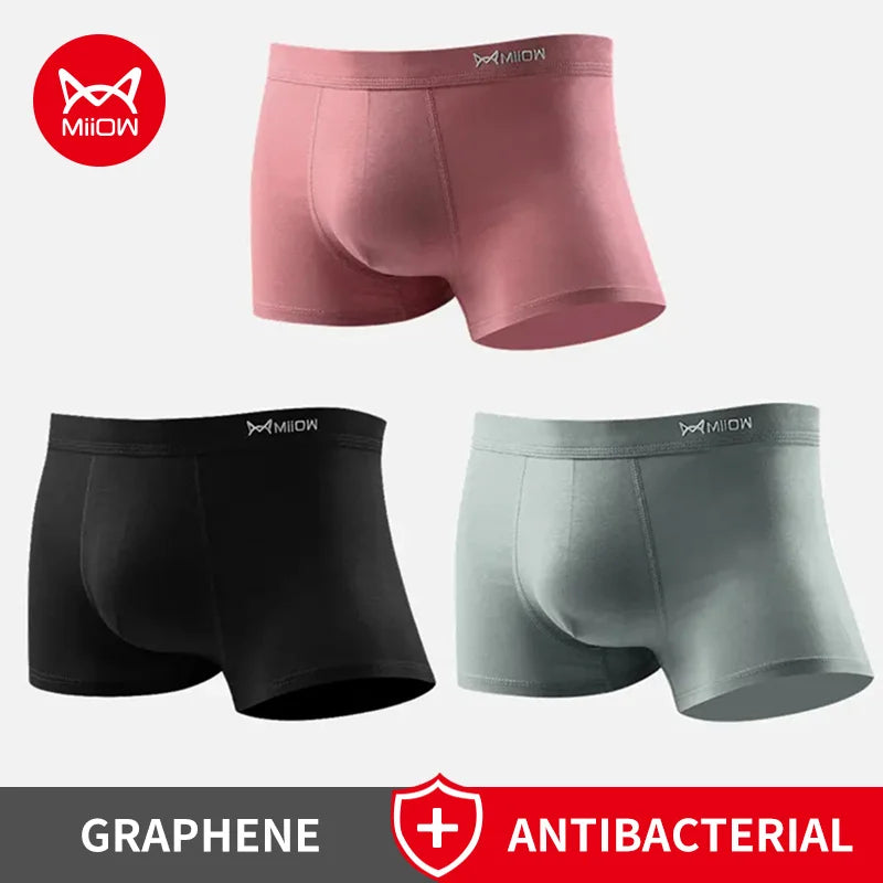 MiiOW Men's Antibacterial Boxer Briefs - 3Pcs Cotton Underwear with Graphene Technology - ShopHub