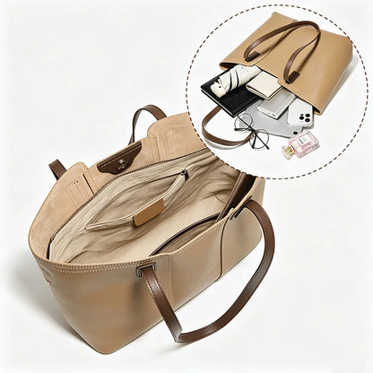 FOXER Soft Leather Handbag Women's Shoulder Bag Cowhide Leather Female Tote Bag Commute Large Capacity Luxury Bucket Bag Purse