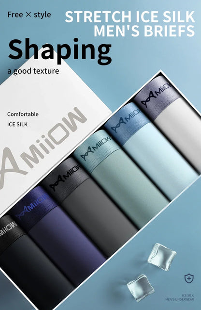 MiiOW Ice Silk Men Underwear - 3Pcs Breathable Boxer Shorts - ShopHub