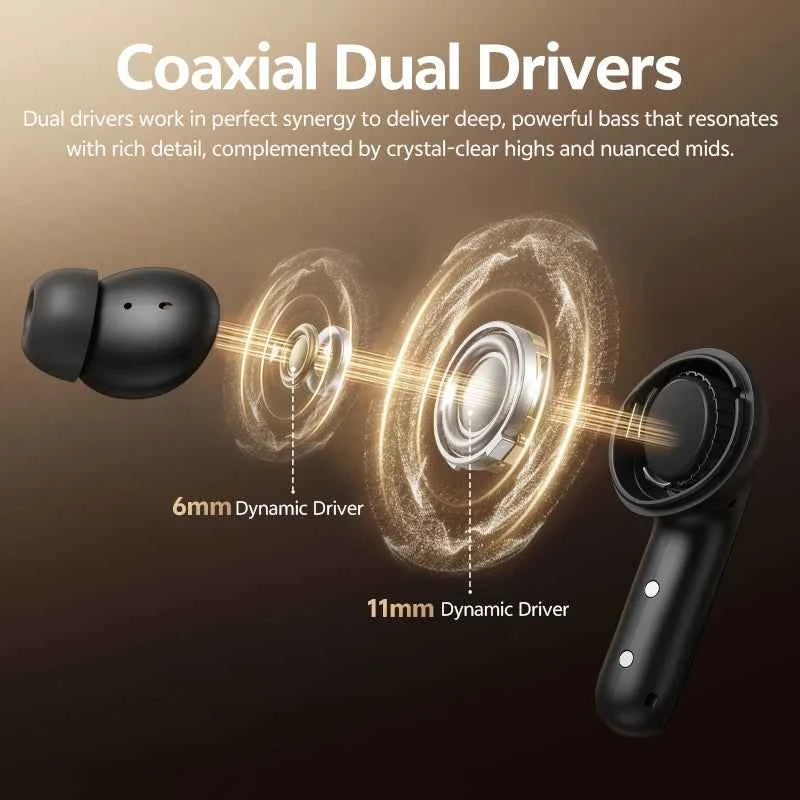QCY MeloBuds N60 Wireless Earphone - Bluetooth 6.0, Bass Boost, Hi-Res Audio, Hybrid ANC, 45Hrs Playback