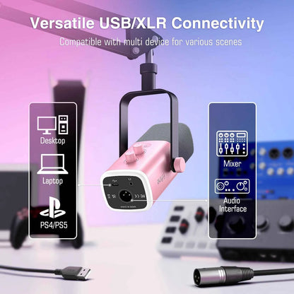 FIFINE Gaming Streaming Headset and Microphone Kit with Gain Knob/RGB/Monitor,for PC/MAC/PS4/PS5/Mixer/YouTube/Steam-AM8TP/H9P