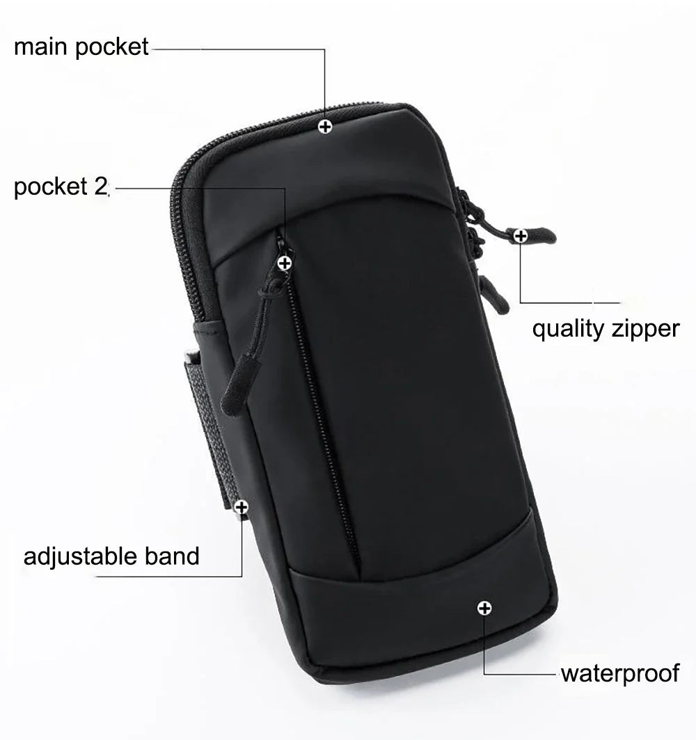 Waterproof Running Armband Phone Holder – 2 Pocket Sports Wrist Wallet for Gym & Outdoor Exercise (Fits up to 6.8” phone) ECOTREK