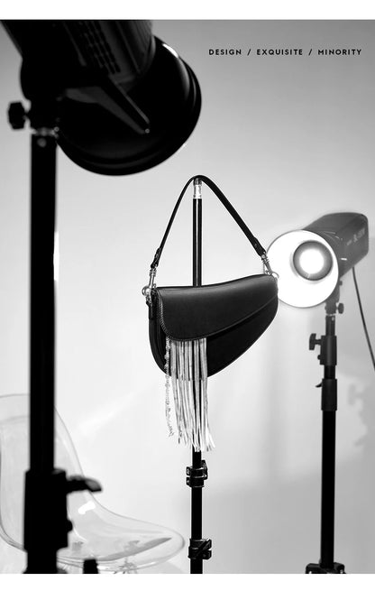 BAFELLI Tassel Genuine Leather Saddle Bag