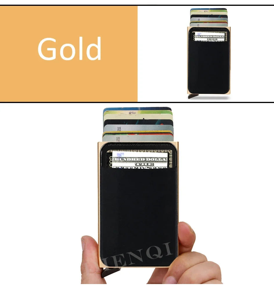 RFID Metal Wallet Double Card Case Pop Up Card Holder 12 Cards Automatic Aluminum Box Cardholder Smart Minimalist Walet for Men
