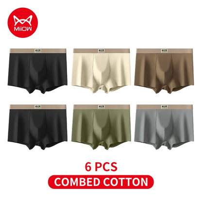 MiiOW 6Pcs Breathable Cotton Men's Underwear - Combed Cotton Antibacterial Boxer Briefs - ShopHub