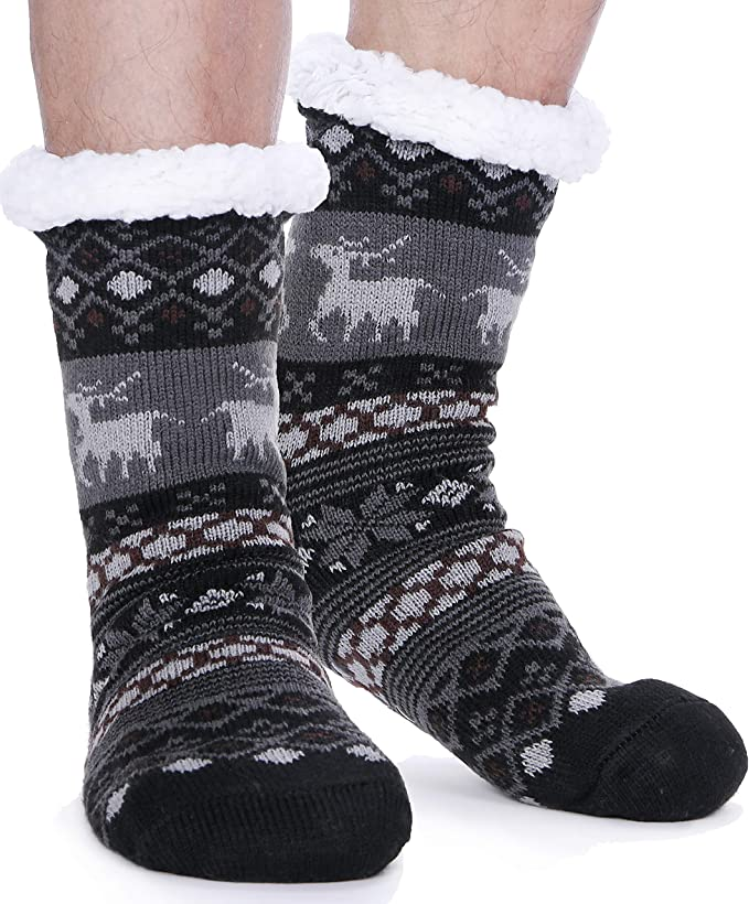 24 Pairs Mens Slipper Fuzzy Socks Winter Super Warm Soft Socks with Grippers dealonline.co.nz