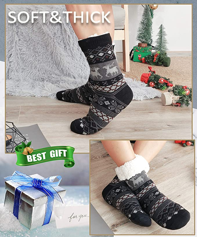 4 Pairs Mens Slipper Fuzzy Socks Winter Super Warm Soft Socks with Grippers dealonline.co.nz