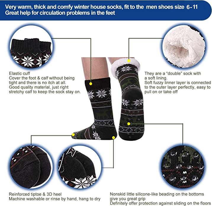 24 Pairs Mens Slipper Fuzzy Socks Winter Super Warm Soft Socks with Grippers dealonline.co.nz