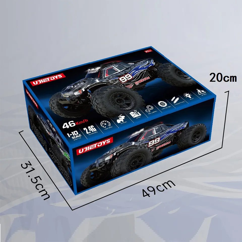 Red 1:10 scale 4WD high-speed RC truggy off-road vehicle by dealonline.co.nz, capable of over 46 km/h, with rugged tires and detailed design.