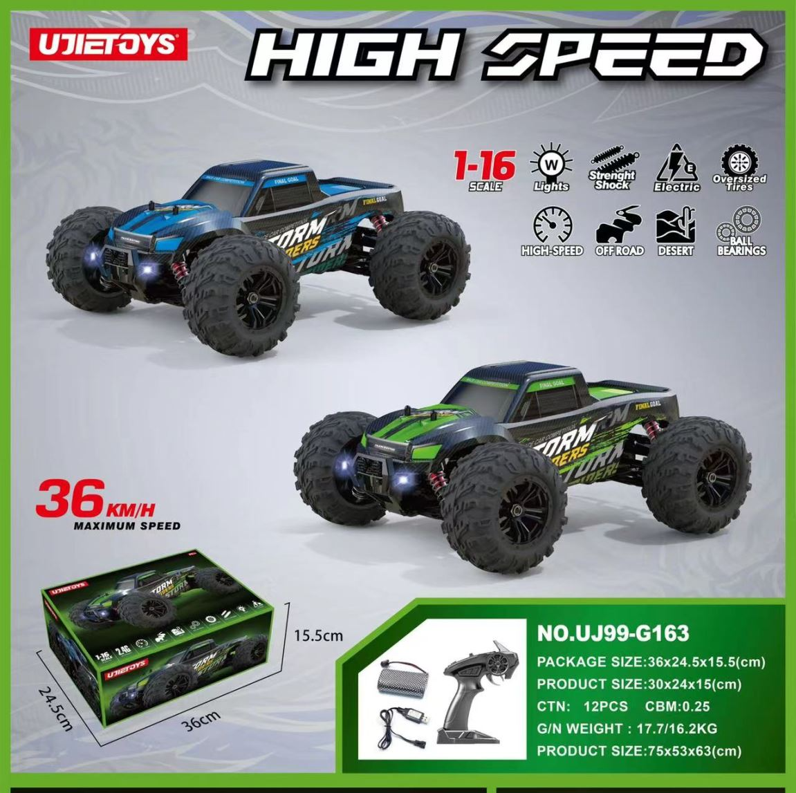 36km/H All Terrains 4WD Electric High Speed RC Truck Off-Road 1:16 Best Toy Gift dealonline.co.nz