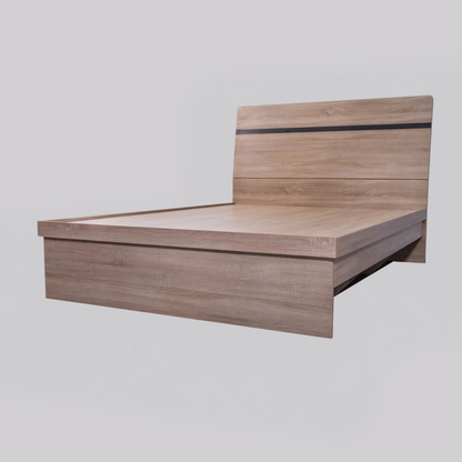 Light oak Byron bed frame with built-in storage drawers from sue-e furniture, showcasing a modern wooden bed with clean lines.