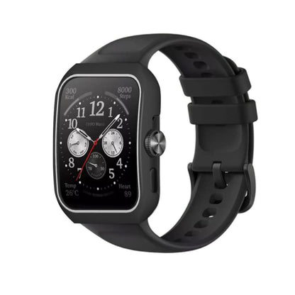 Black protective watch case for Oppo Watch 3 Pro, made by That Watch Shop, shown fitted around the smartwatch in the image.