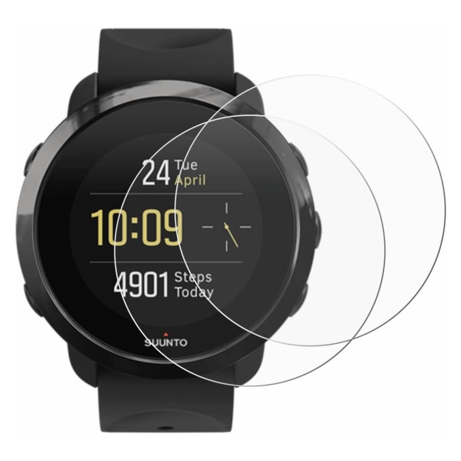 Pack of two screen protectors for Suunto 3 and 3 Fitness watches, clear protective film on a watch case.